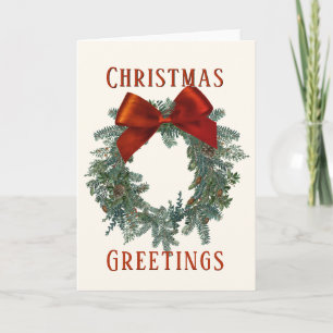 Cartes Pour Fêtes Annuelles Vœux de Noël Couronne verte Ruban rouge