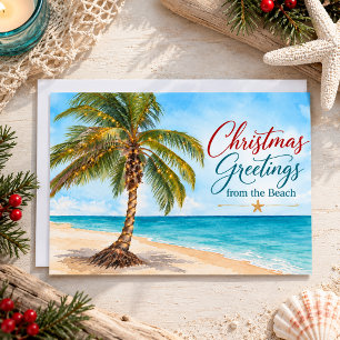 Cartes Pour Fêtes Annuelles Vœux de Noël depuis la plage au palmier tropical