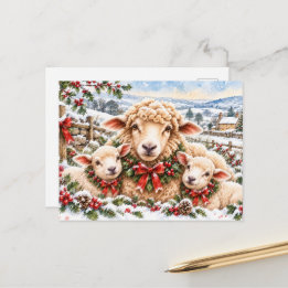 Cartes Pour Fêtes Annuelles Vœux de Noël en laine – Moutons et agneaux festifs
