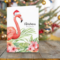 Vœux de Noël Flamant Rose Floral Végétal