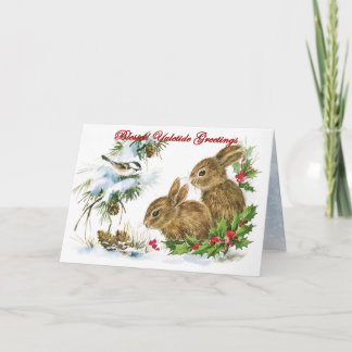 Cartes Pour Fêtes Annuelles Vœux de Noël Lapins de la forêt enneigée