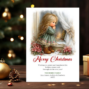 Cartes Pour Fêtes Annuelles Vœux de Noël Petite Fille Mignonne Décor de Scène