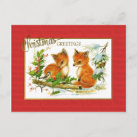 Vœux de Noël Renards Reproduction Vintage