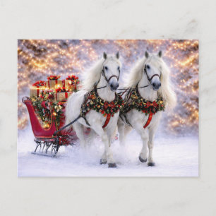 Cartes Pour Fêtes Annuelles Vœux de Noël Traîneau Tiré par des Chevaux 