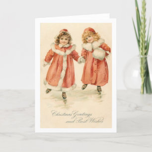 Cartes Pour Fêtes Annuelles Voeux de Noël Vintage Petites filles