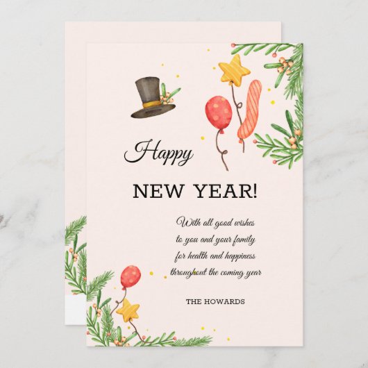 Cartes Pour Fêtes Annuelles Vœux de Nouvel An (Devant / Derrière)