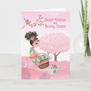 Cartes Pour Fêtes Annuelles Vœux de Pâques Bisous de Lapin à une Jeune Fille