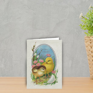 Cartes Pour Fêtes Annuelles Vœux de Pâques poussins jaunes fleurs