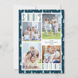 Cartes Pour Fêtes Annuelles Vœux de saisons modernes 4 Photo Arbres Bleu Vert