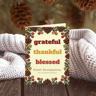 Cartes Pour Fêtes Annuelles Vœux de Thanksgiving reconnaissants design rétro