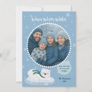 Cartes Pour Fêtes Annuelles Vœux d'hiver chaleureux Ourson polaire bleu mignon