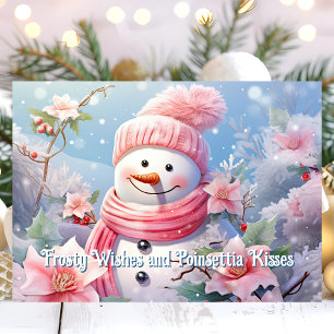 Cartes Pour Fêtes Annuelles Vœux glacés et baisers de poinsettia au bonhomme d
