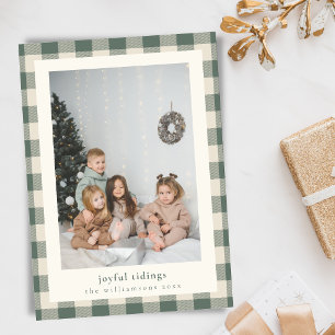 Cartes Pour Fêtes Annuelles Vœux Joyeux Gingham Vert Foncé Photo Noël
