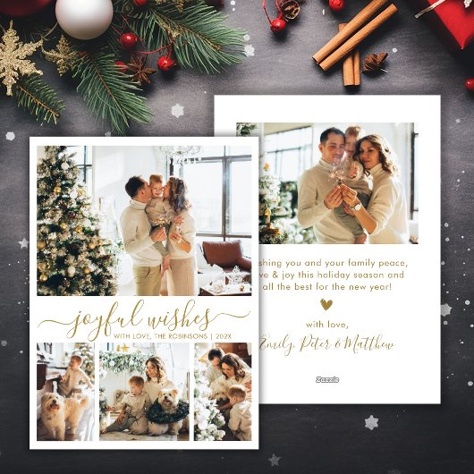 Cartes Pour Fêtes Annuelles Voeux Joyeux Modernes Gold Script 4 Photo Noël