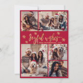 Cartes Pour Fêtes Annuelles Vœux Joyeux Rouge Or Collage Photo Noël (Devant)