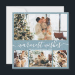Cartes Pour Fêtes Annuelles Voeux les plus chauds Elégant 4 Photo Collage Noël<br><div class="desc">Élégante Calligraphie Minimaliste 4 Photo Collage Wiscest Wis Script Christmas Holiday Card en bleu poussiéreux. Ce modèle festif, mimimaliste, fantasque quatre (4) cartes de vacances photo présente un joli collage photo et dit "Voeux les plus chauds". Le texte est écrit dans une belle main lettré cursive, tourbillonnant swash-tail type de...</div>