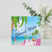 Cartes Pour Fêtes Annuelles Voeux les plus chauds Mignons Oiseaux Plage tropic (Debout devant)