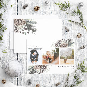 Cartes Pour Fêtes Annuelles Voeux les plus chauds Pinecone d'hiver noir 3 Phot