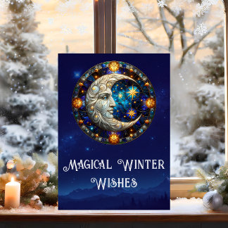 Cartes Pour Fêtes Annuelles Vœux Magiques d'Hiver Lune Céleste Noël
