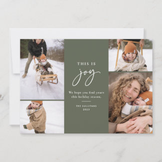 Cartes Pour Fêtes Annuelles Voici Joy Green Minimalist Multi-Photo