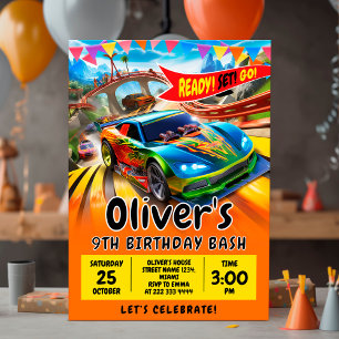 Cartes Pour Fêtes Annuelles Voiture Anniversaire invitation, Race car Invitati