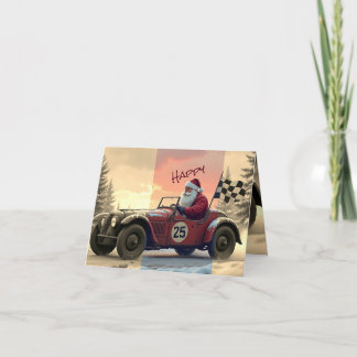 Cartes Pour Fêtes Annuelles Voiture de course avec le Père Noël