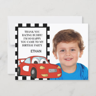 Cartes Pour Fêtes Annuelles Voiture de course rouge Photo noir et blanc Annive