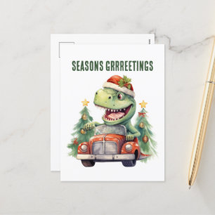 Cartes Pour Fêtes Annuelles Voiture de Noël de dinosaure aquarelle