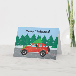 Cartes Pour Fêtes Annuelles Voiture de Noël Noir et Tan Coonhound