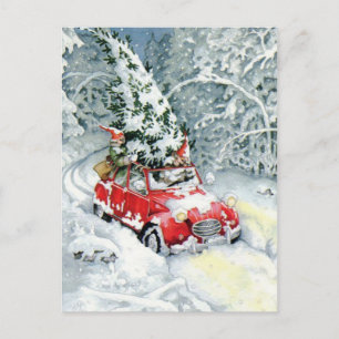 Cartes Pour Fêtes Annuelles Voiture de Noël Vintage