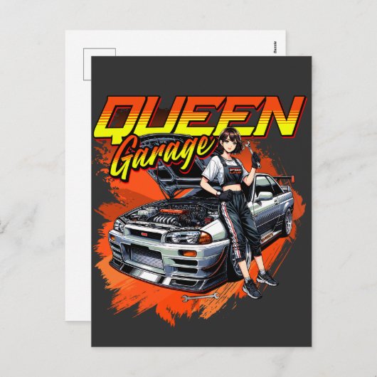 Cartes Pour Fêtes Annuelles Voiture mécanique à dérive Anime - Garage Queen Ar (Devant / Derrière)