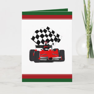 Cartes Pour Fêtes Annuelles Voiture Red Race avec À damiers Drapeau Noël