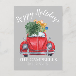 Cartes Pour Fêtes Annuelles Voiture rouge avec arbre de Noël personnalisable