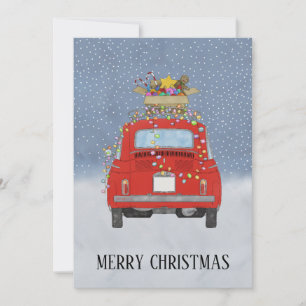 Cartes Pour Fêtes Annuelles Voiture rouge avec cadeaux de Noël