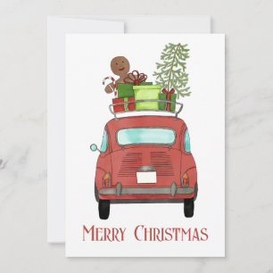 Cartes Pour Fêtes Annuelles Voiture rouge avec cadeaux de Noël