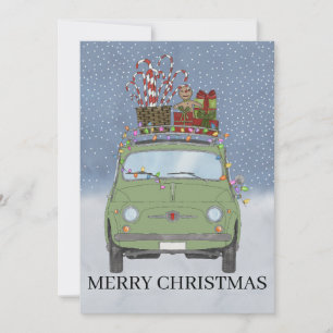 Cartes Pour Fêtes Annuelles Voiture verte avec cadeaux de Noël