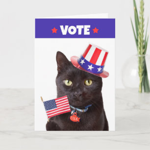 Cartes Pour Fêtes Annuelles Voter Chat Patriotique Avec Drapeau et Humour Casq