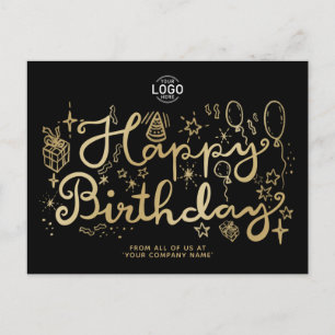 Cartes Pour Fêtes Annuelles Votre logo Business Fun Doodle Gold Joyeux anniver