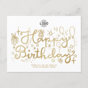 Cartes Pour Fêtes Annuelles Votre logo Business Fun Gold White Joyeux annivers