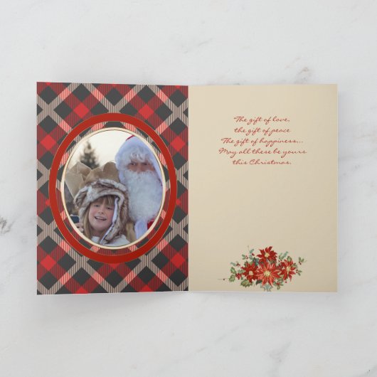 Cartes Pour Fêtes Annuelles VOTRE PHOTO Cerf Plaid de Noël en Bois (Intérieur)