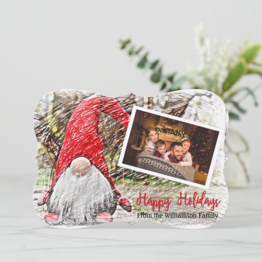 Cartes Pour Fêtes Annuelles Votre Photo Noël Gnome Fancy Joyeux Vacances (Debout devant)