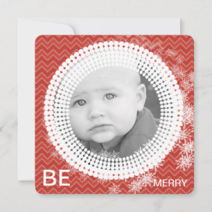 Cartes Pour Fêtes Annuelles Votre photo Red Chevron SnowFlakes Mon 1er Noël
