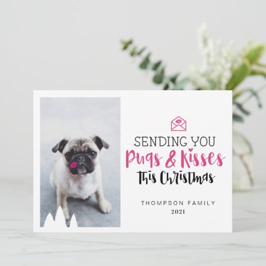 Cartes Pour Fêtes Annuelles Vous envoyer Carlins et baisers mignon Carlin chie (Debout devant)