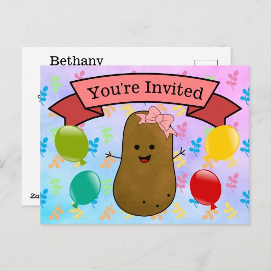 Cartes Pour Fêtes Annuelles Vous êtes Invité Pomme de terre Fille Anniversaire (Devant / Derrière)