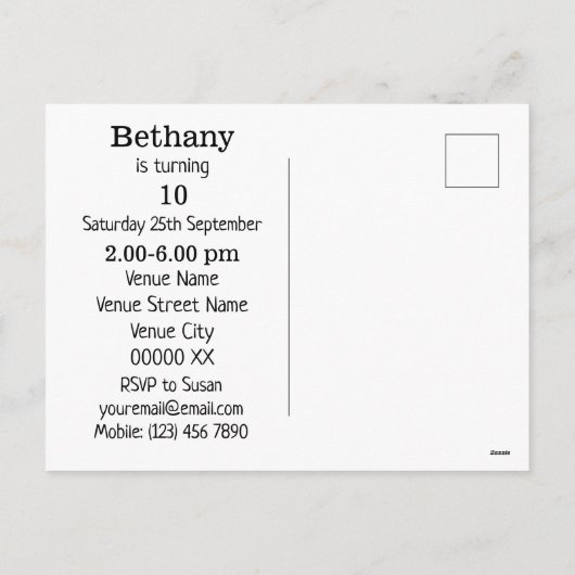 Cartes Pour Fêtes Annuelles Vous êtes Invité Pomme de terre Fille Anniversaire (Dos)