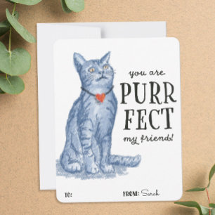 Cartes Pour Fêtes Annuelles Vous Êtes "Purrffect" Pun Valentine Grey Kitty Cha