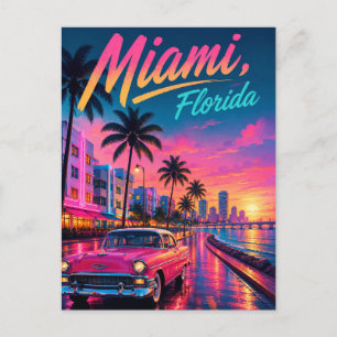Cartes Pour Fêtes Annuelles Voyage à Miami Floride Néon Rétro Coucher de Solei