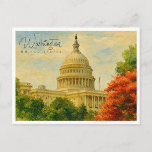 Cartes Pour Fêtes Annuelles Voyage à Washington D.C. USA Aquarelle Rétro