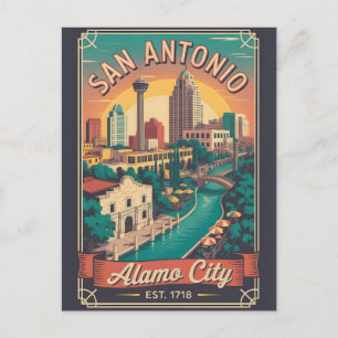 Cartes Pour Fêtes Annuelles Voyage Rétro à San Antonio Texas 