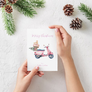 Cartes Pour Fêtes Annuelles Voyage shopping de Noël Vespa rose